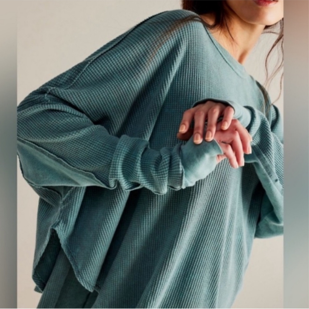 New! Free People Microphone Drop Thermal We The Free in Silver Pine - Picture 3 of 8
